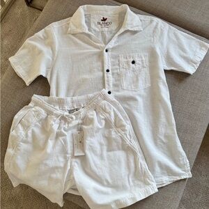 BLANCO White Two-Piece Linen-Look Shirt & Short Set 100% Cotton